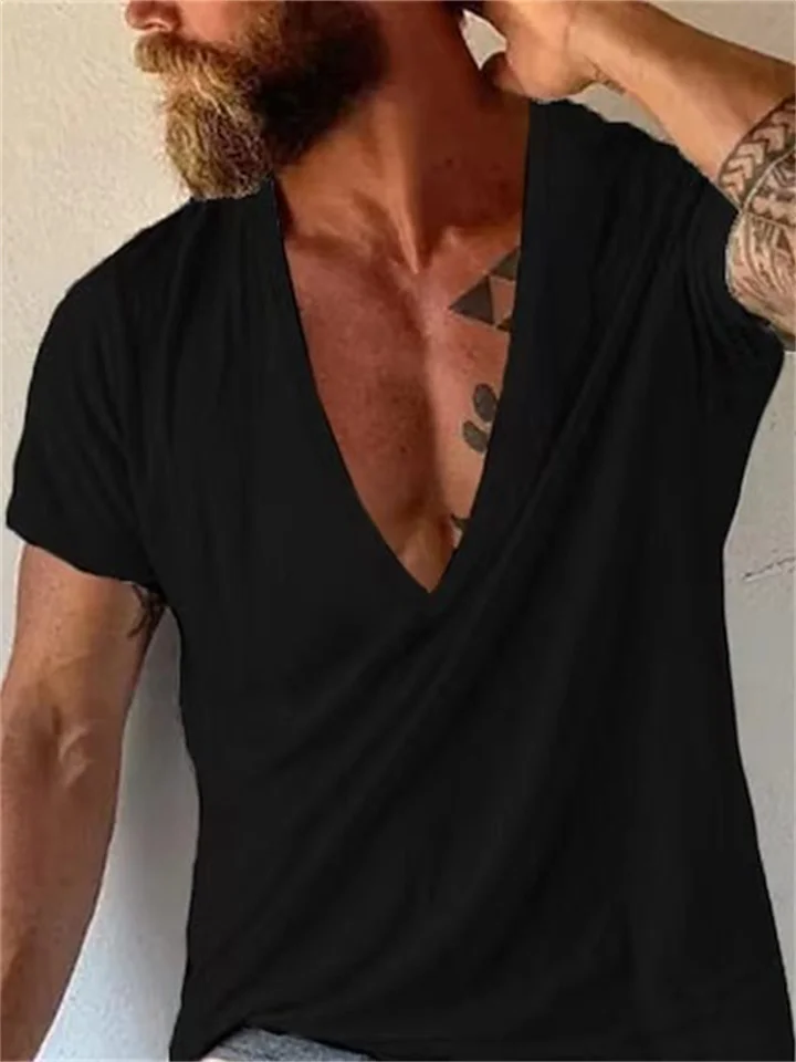 Men's T shirt Tee Plain V Neck Street Sports Short Sleeve Clothing Apparel 100% Cotton Fashion Designer Casual Comfortable | 168DEAL