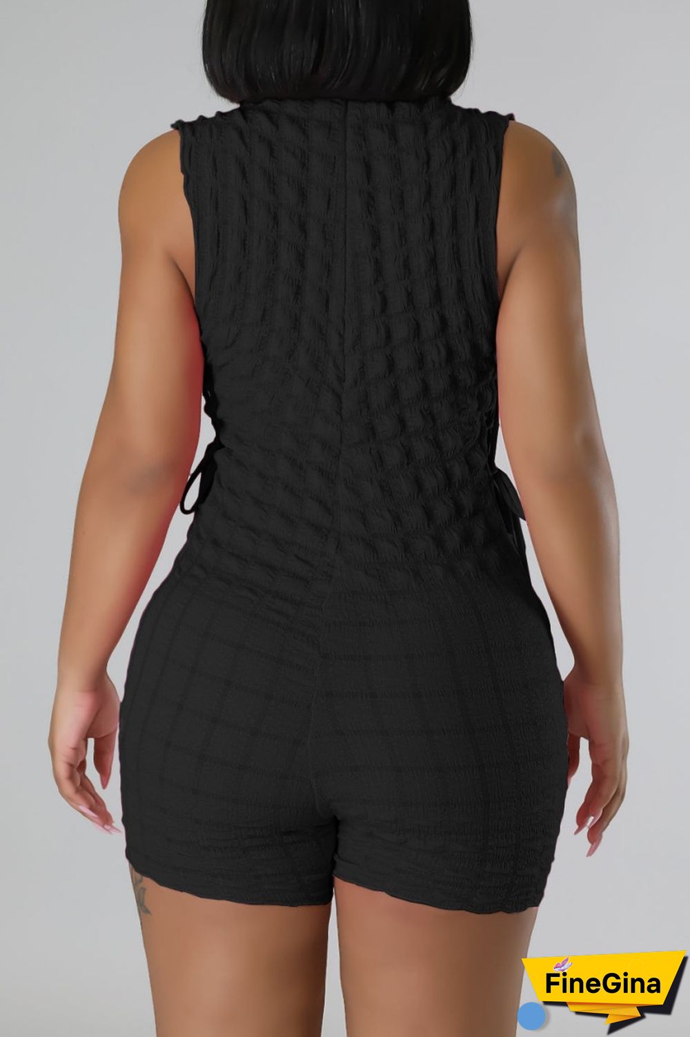 Green Casual Solid Bandage O Neck Skinny Romper