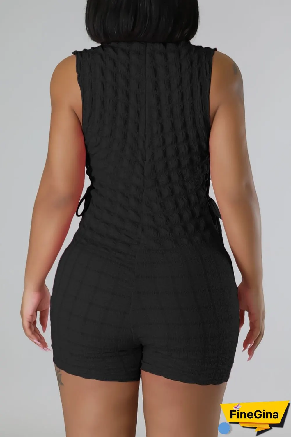 Green Casual Solid Bandage O Neck Skinny Romper