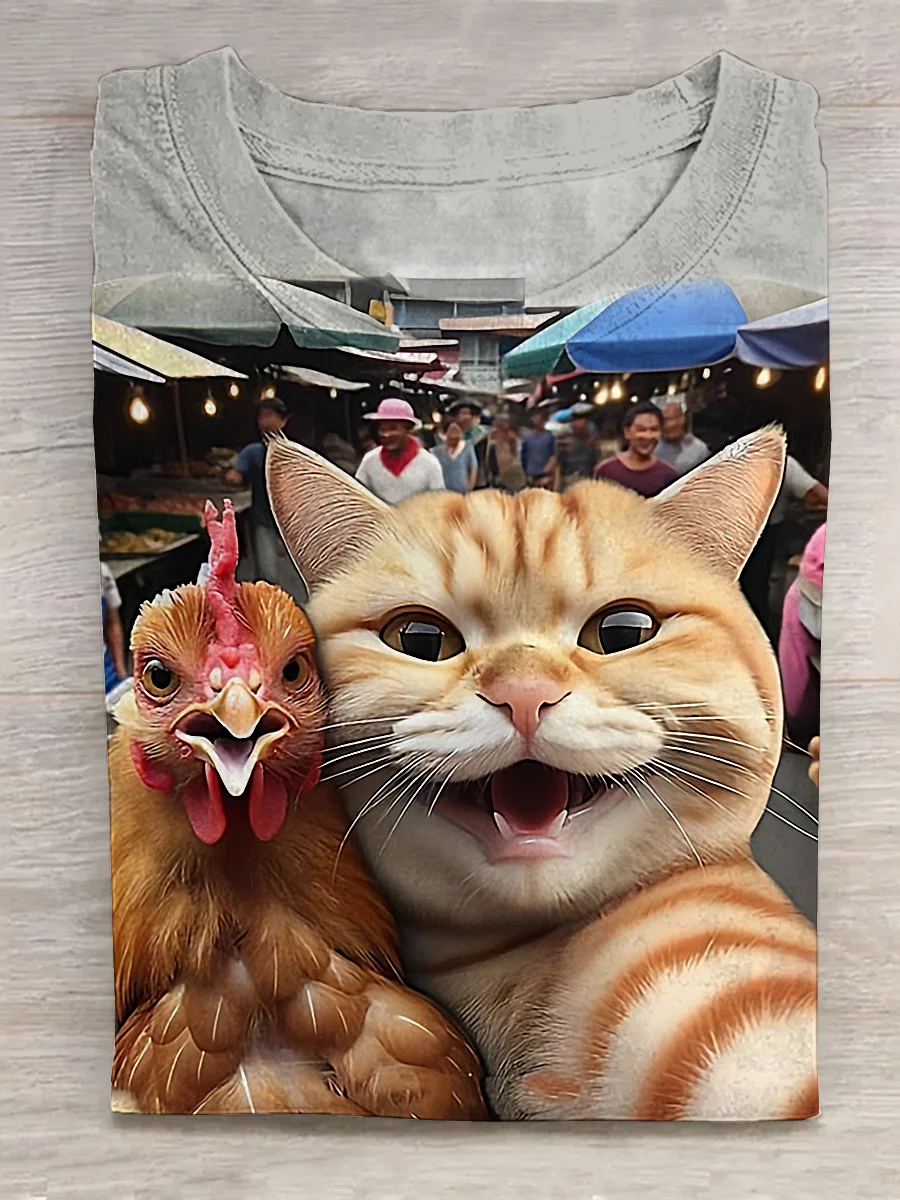 Cat and Chicken Selfie-1 T-shirt Eagerlys
