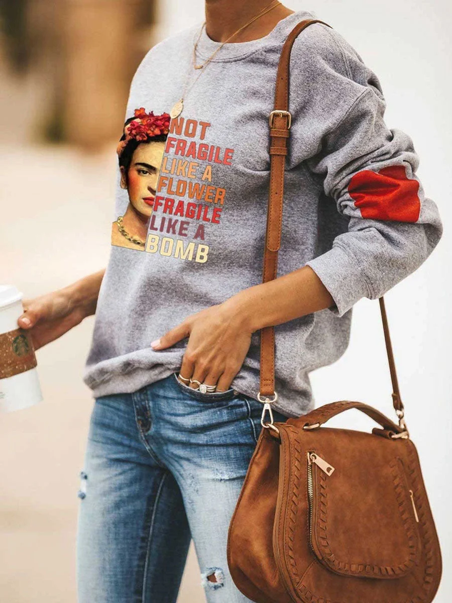 Women's Frida Kahlo Not Fragile Like A Flower Fragile Like A Bomb Heart Sweatshirt