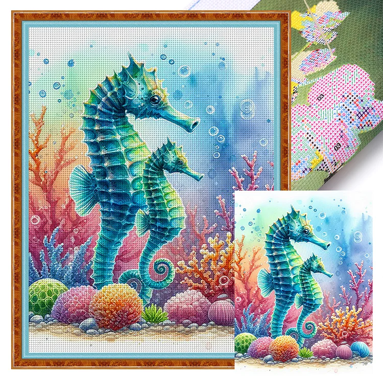 Seahorse In The Underwater World - Printed Cross Stitch 11CT 40*55CM