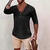 Men's Deep V Neck Breathable Linen Cotton Mid Sleeve T-Shirt by Inlyline