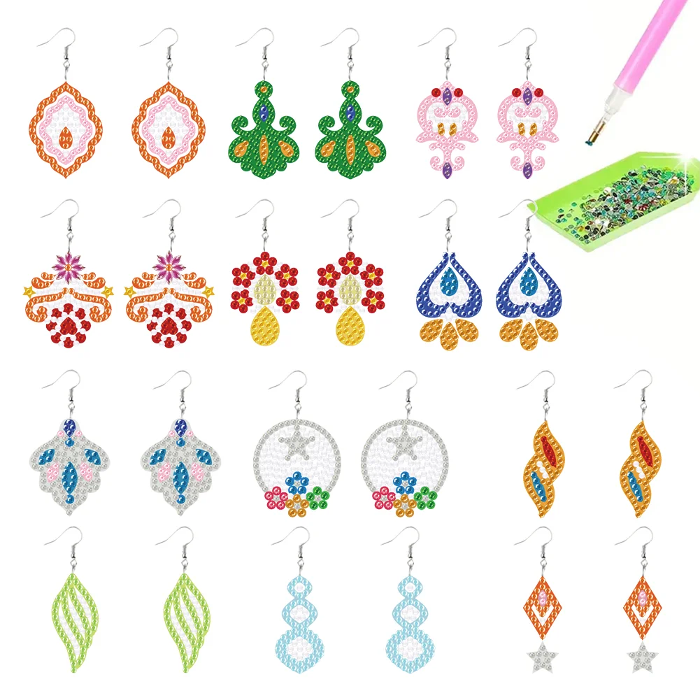 DIY 12 Pairs Flower Double Sided Diamond Painting Earrings for Women Girls