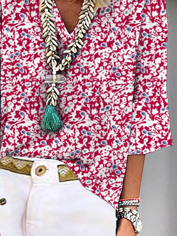 V Neck Floral Casual Tops