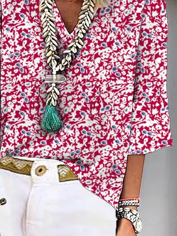V Neck Floral Casual Tops