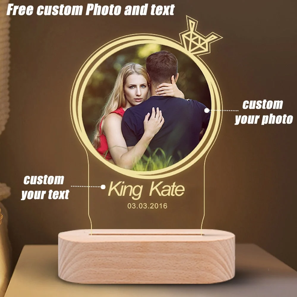 Custom Photo Frame Light Desktop Decoration USB Acrylic Carving Wooden Color Printing Photo Frame Bedroom USB Light Gift