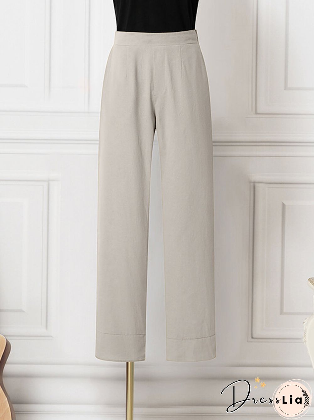 Solid Pocket Elastic Waist Casual Pants For Women