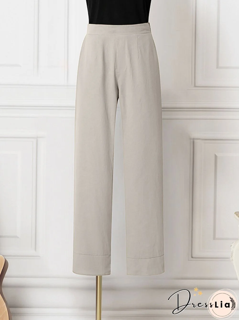 Solid Pocket Elastic Waist Casual Pants For Women