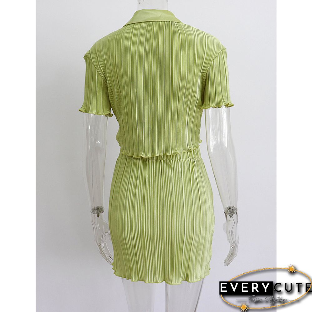 Green Button Crop Top and Split Skirt Set