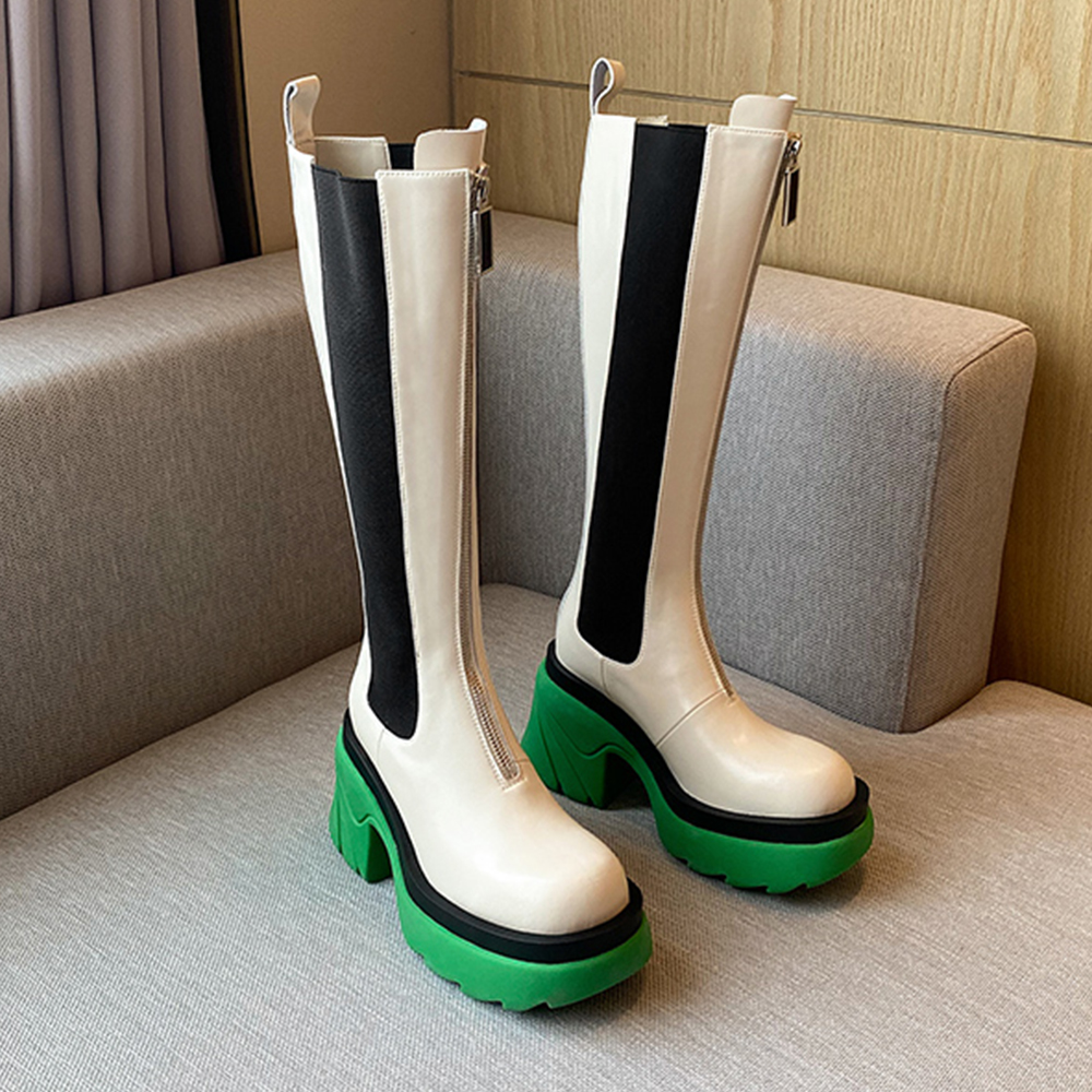 80mm Round Toe Thick-soled Front Zipper Boots-vocosishoes