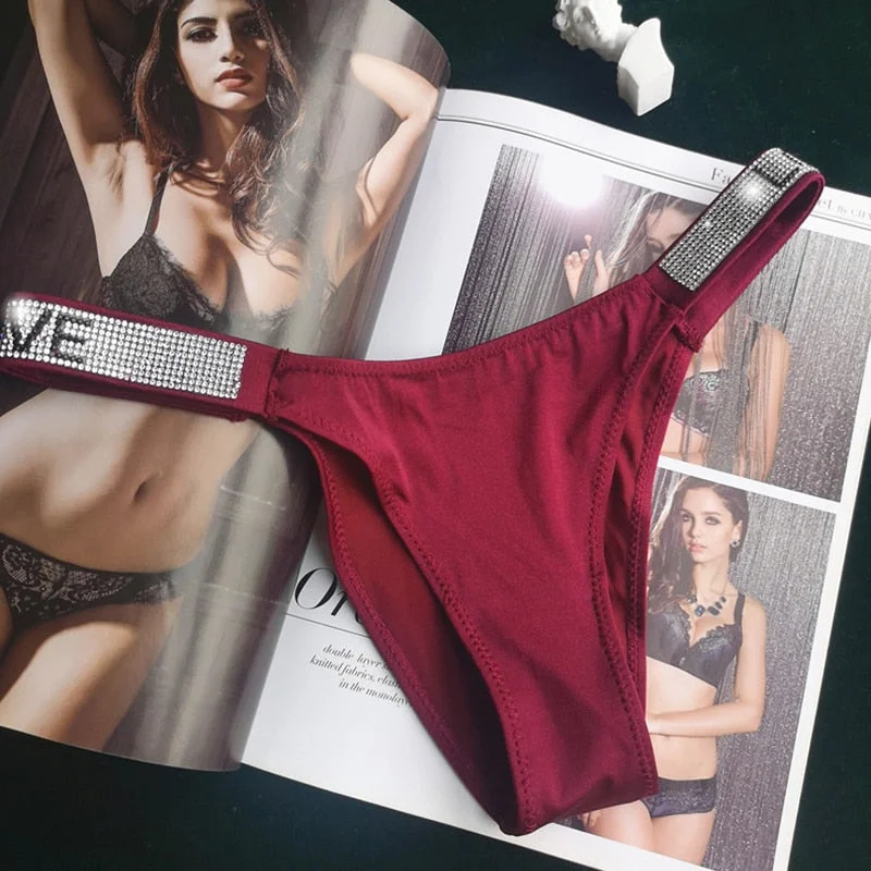 Sexy Thong  Women's Diamond Thong Underpants Low Waist Sexy Panties Woman Traceless Briefs Ladies G-String Female Underwear