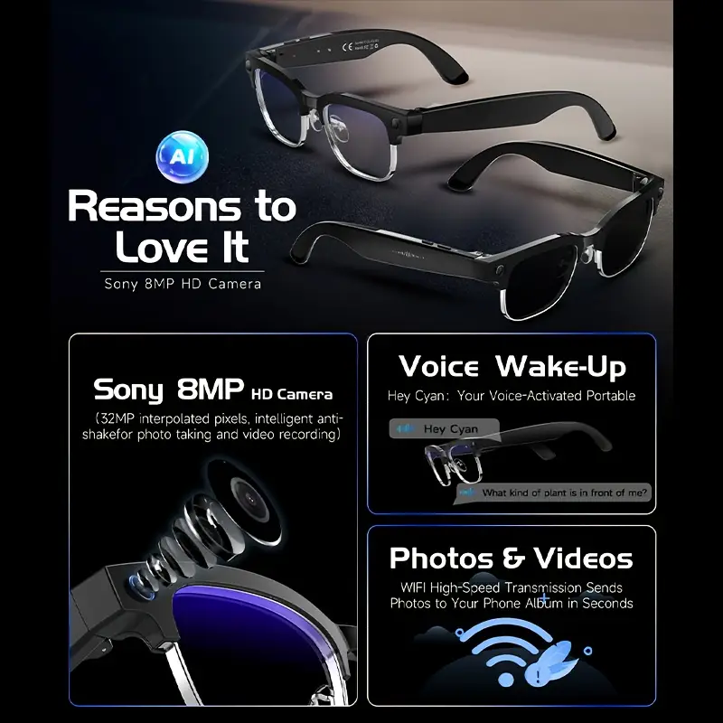smart glasses with, real-time translation & 1080p hd camera - 8mp ultra-wide, dual-mic noise reduction, - ic, compatible with smartphones/tablets for vlogging, travel, video calls & multi-language Product details 7