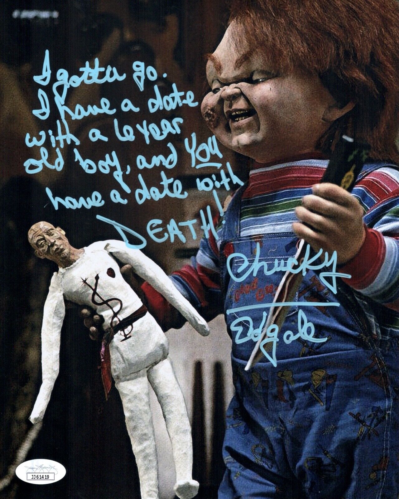 ED GALE Signed CHUCKY 8x10 Photo Poster painting Child's Play In Person Autograph JSA COA Cert