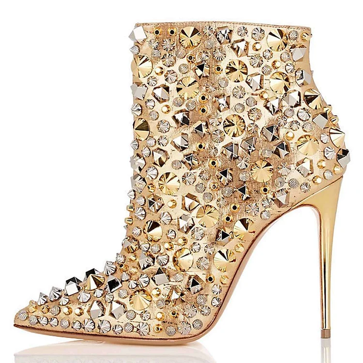 Gold Studs Stiletto Heel Ankle Booties Shoes Vdcoo
