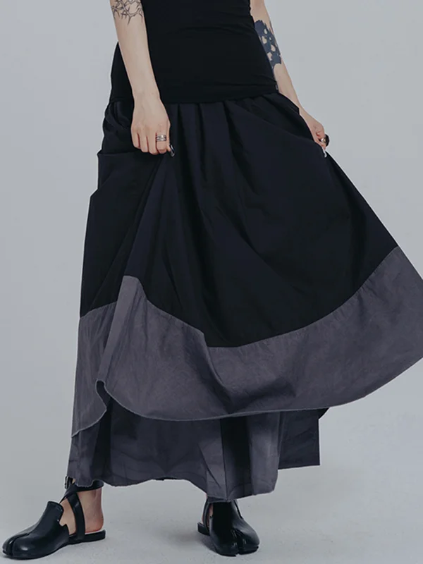 Casual Roomy Black Gray Contrast Color Skirt