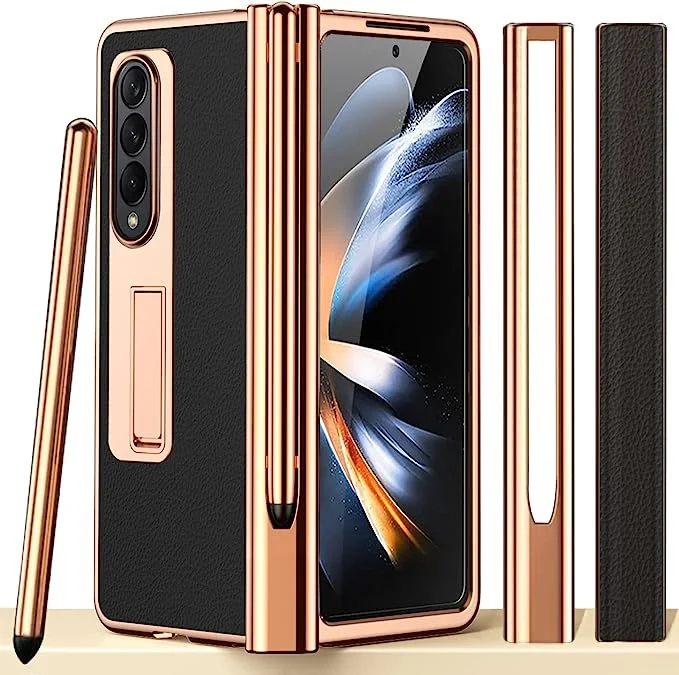 For Samsung Galaxy Z Fold 3 Protective Case with S Pen, Protective Case +  S Pen with Pen Holder + Tempered Glass Screen Protector + All-inclusive Leather Case