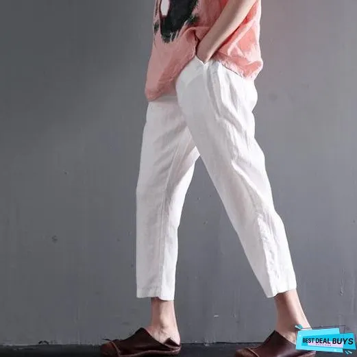 White linen summer pants think crop pants women