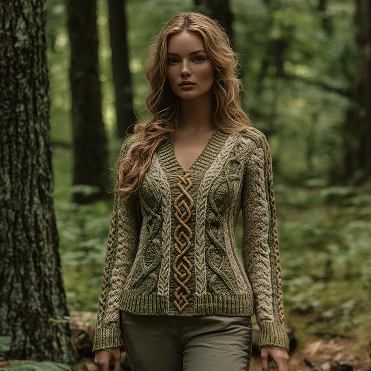 Vintage Irish Celtic Thick Needle Comfortable Warm V-neck Sweater