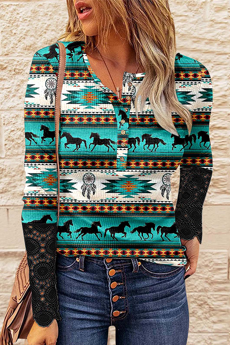 Casual Print Buckle O Neck Tops - Life is Beautiful for You - SheChoic