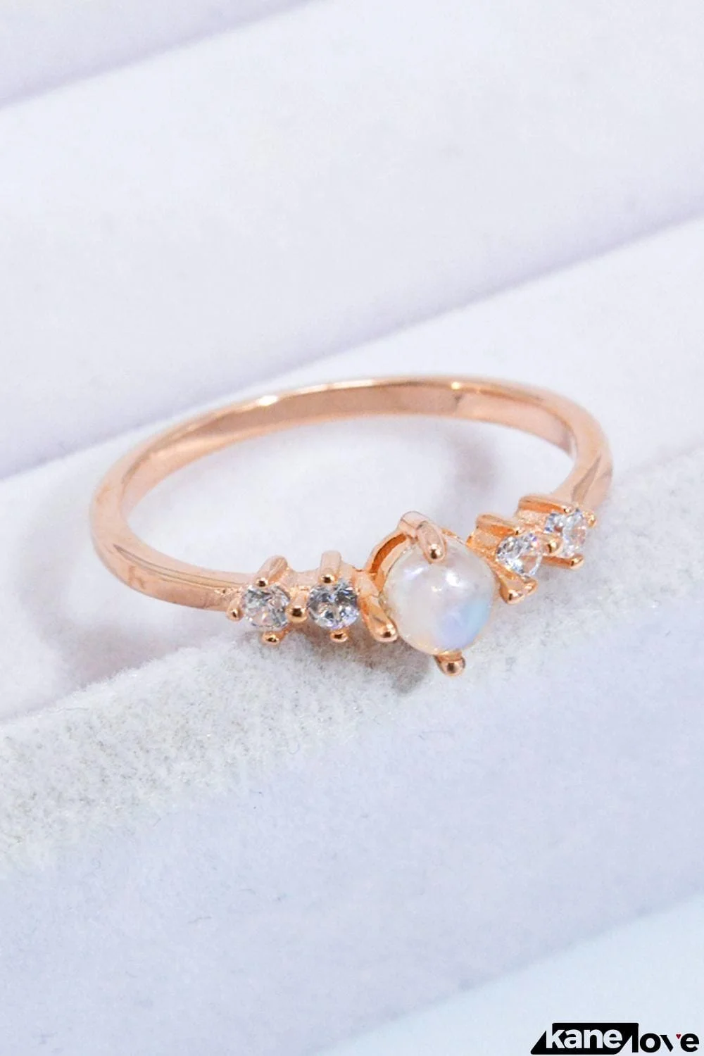 Natural Moonstone and Zircon 18K Rose Gold-Plated Ring