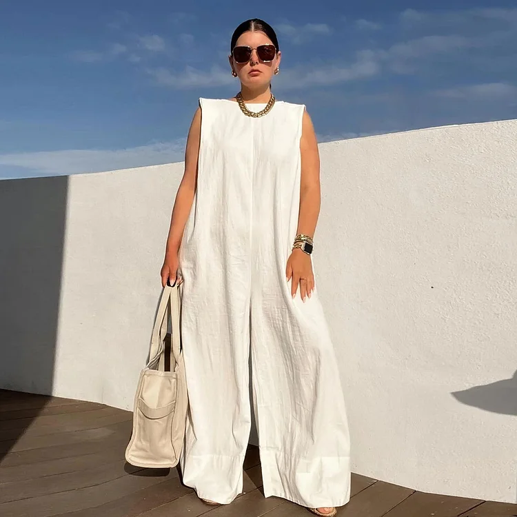 Pure Color Sleeveless Roomy Jumpsuits