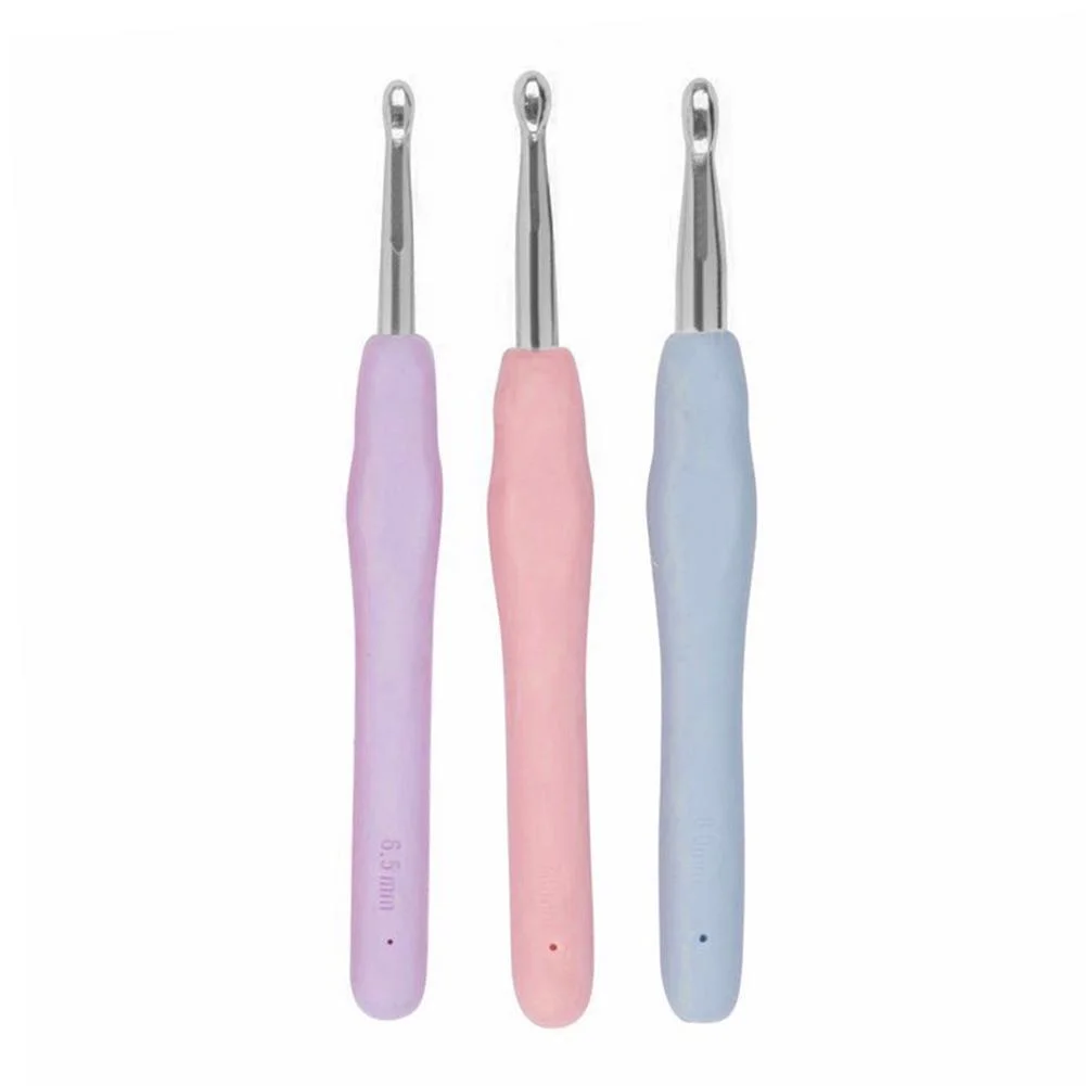 3pcs / set suave TPR mango ganchillo de aluminio ganchillo agujas de tejer artesanales