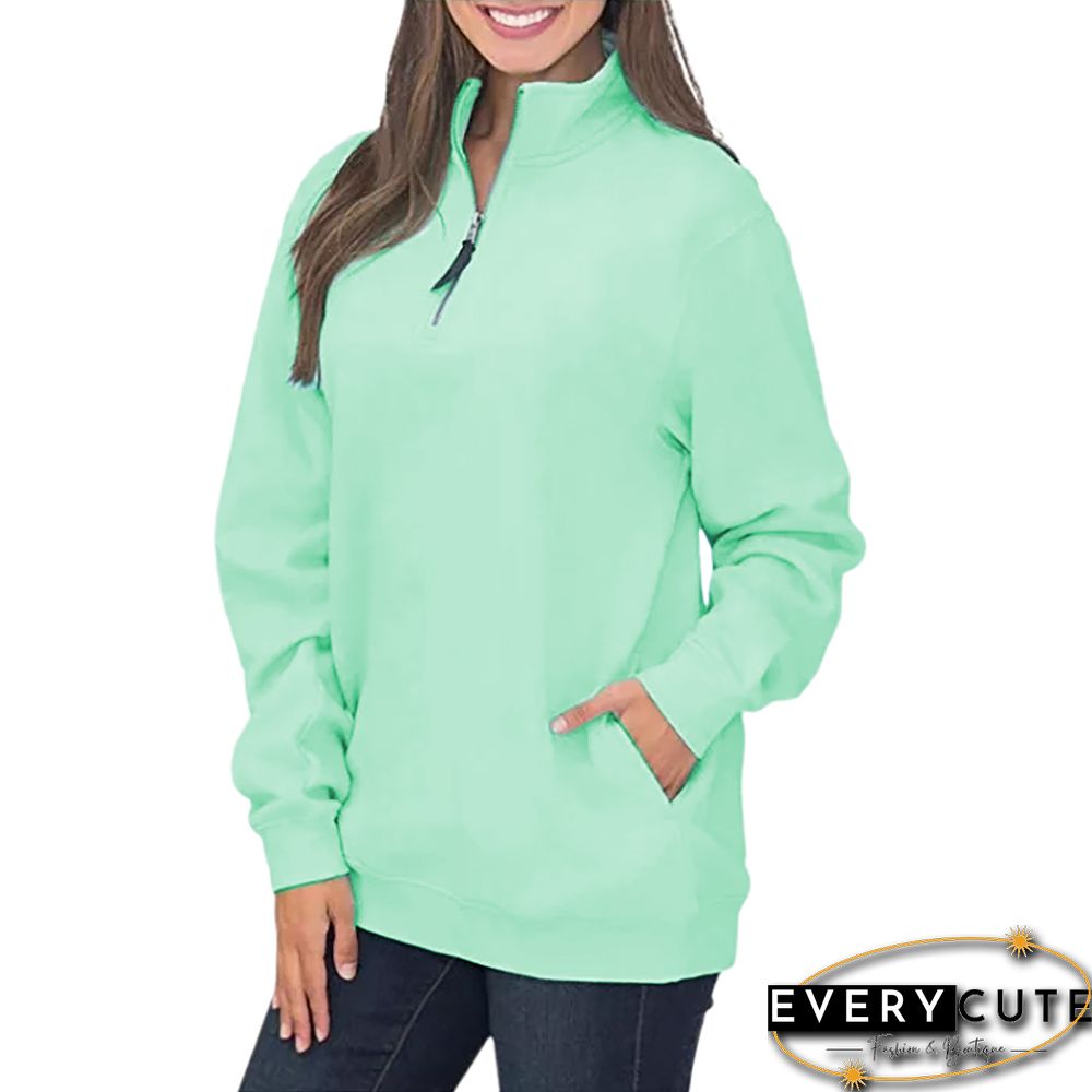 Green Oversized 1/4 Zip Fleece Pullover Sweatshirts