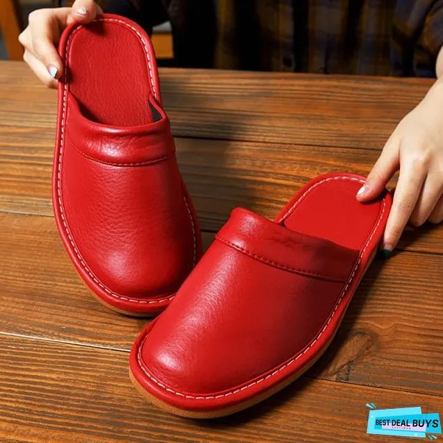 Christmas Gift Cheap Shoes Leather Slippers Men Indoor Home Shoes Spring New Style Flat High Quality Unisex House Slippers