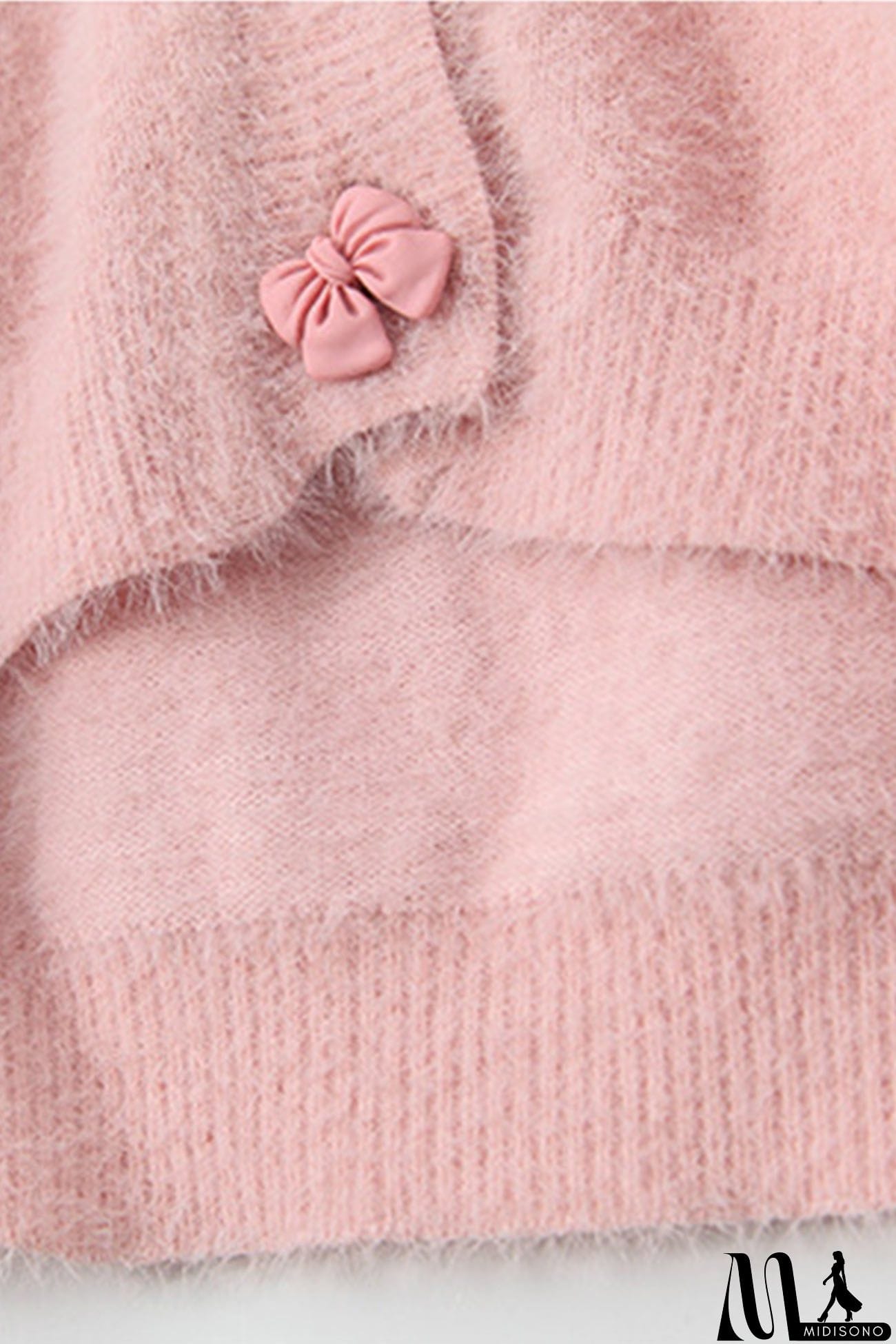 MidiSono - V Neck Solid Color Cardigan