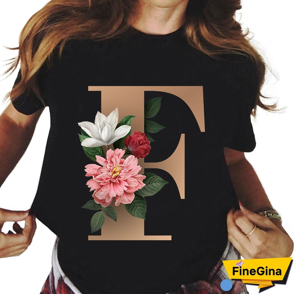 Custom Name Letter Combination T-shirt 26 FloralAlphabetFontClassicTShirt Fashion Harajuku Kawaii TShirt Women Top Tees