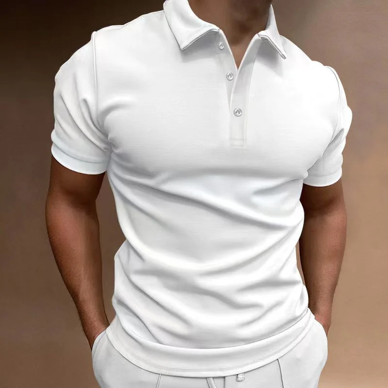Men's Solid Color Short Sleeve Lapel T-Shirt