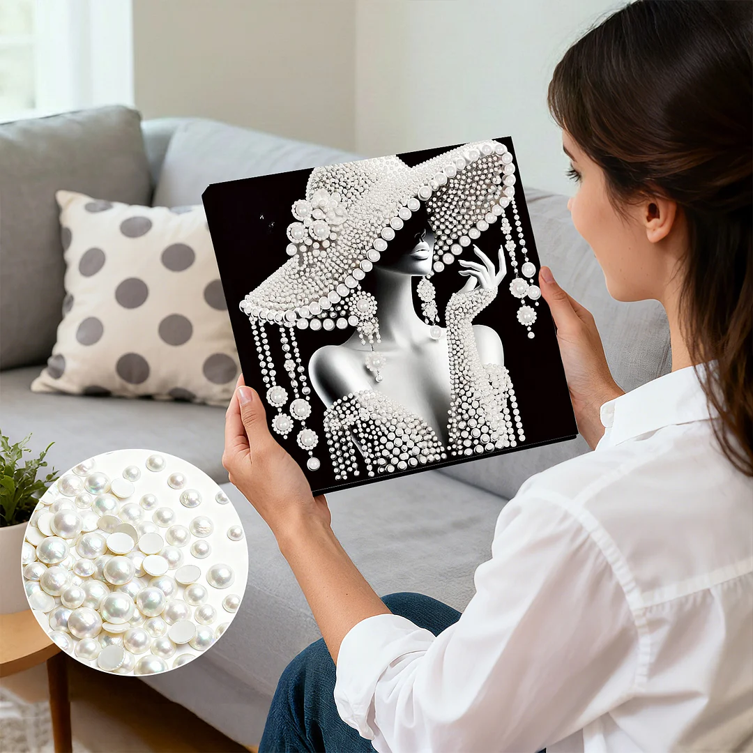 Lady - DIY Pearl Diamond Art Kit With Frame 30*30cm