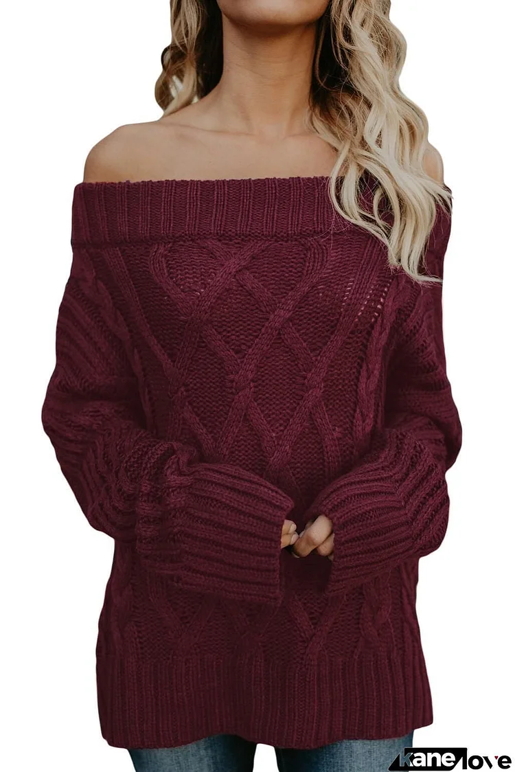 Wine Off The Shoulder Winter Sweater