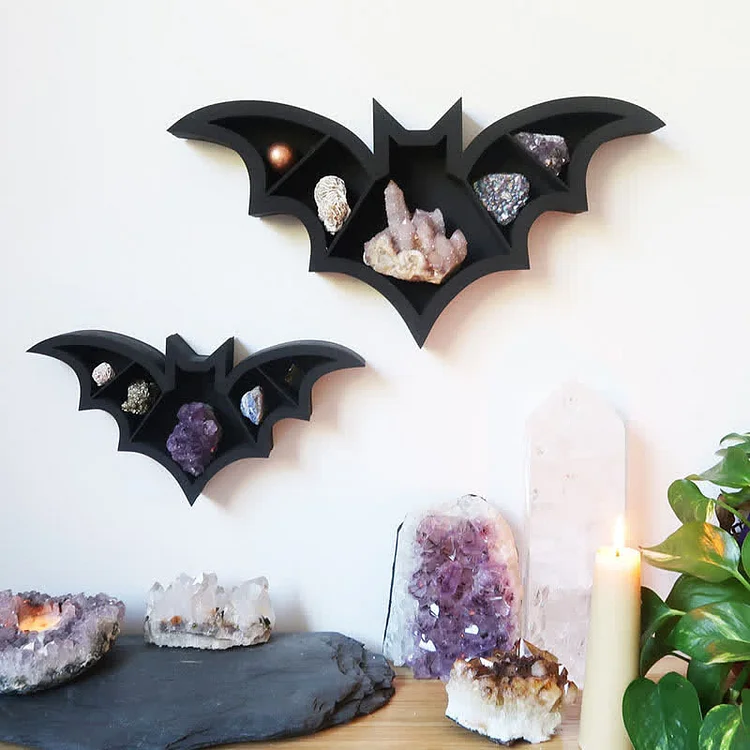 Bat Shaped Wooden Crystal Shelf