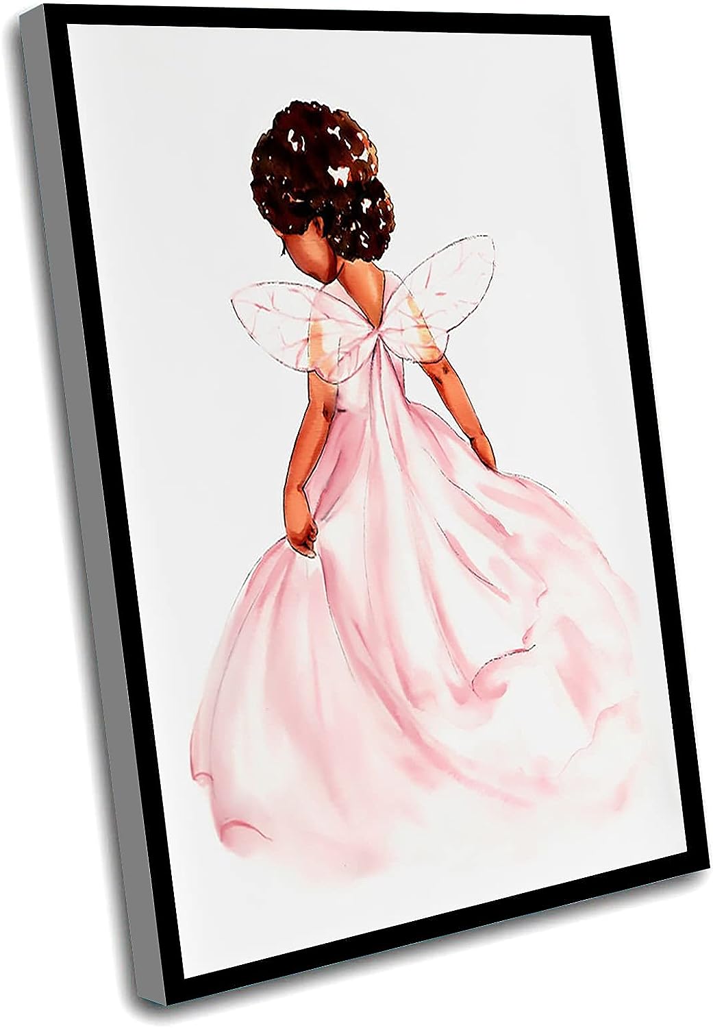 Wall Decor,Wall Art Baby Boy Nursery,African American Fairy Princess Girl Wall Art,Print Fairy Art,Girl Nursery Wall Art,Blush Pink Girl Bedroom Art,16x24 Inch Framed Wall Art