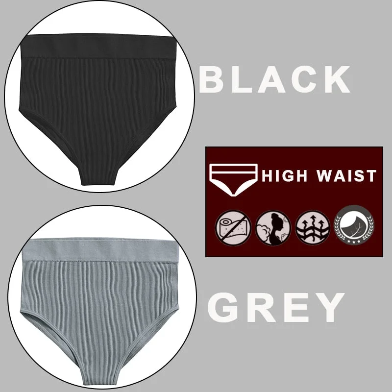 FINETOO 2PCS/Set Sexy Women Panties Underwear 10 Solid Colors Underpants For Girls High Waist Bodyshaper Briefs Seamless Pantys