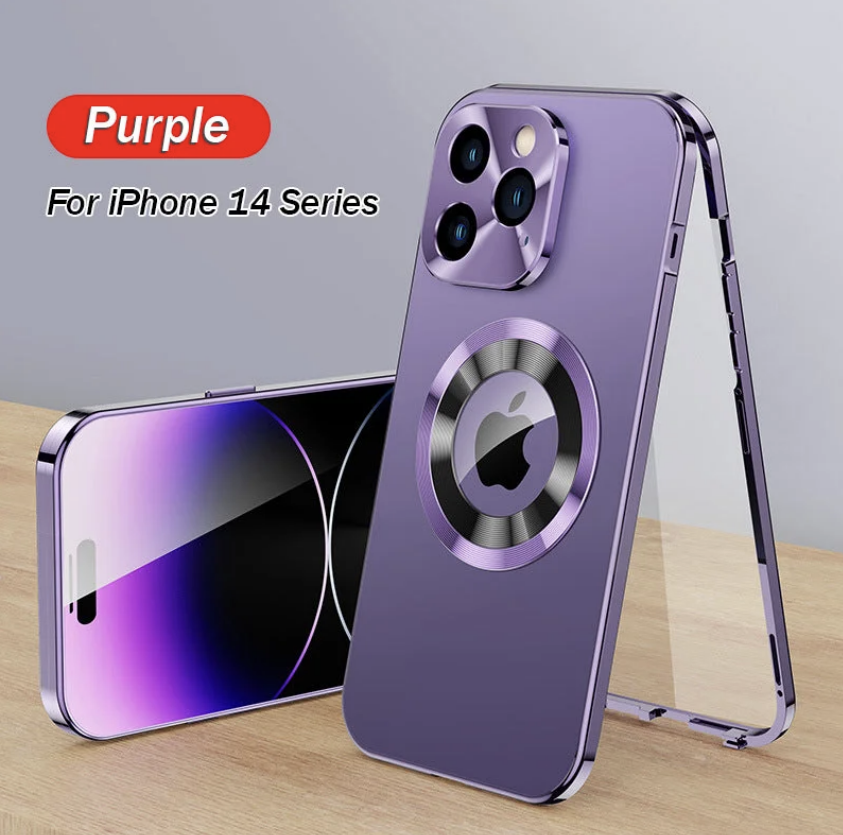 For iPhone 14/15 Series Double-sided Electroplated Glass Magnetic Phone Case