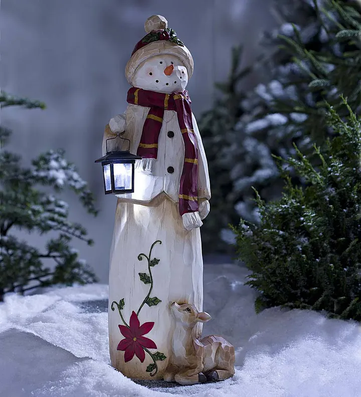 SNOWMAN & WHITE TREE W/ FOX - WHITE GLITTER LANTERN