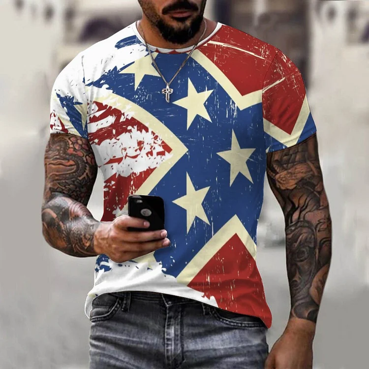 BrosWear Men'S 3D American Flag T Shirt