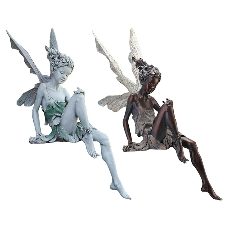 Flower Fairy Statue Garden Ornament Figure Sit Goblin Statue Resin Crafts