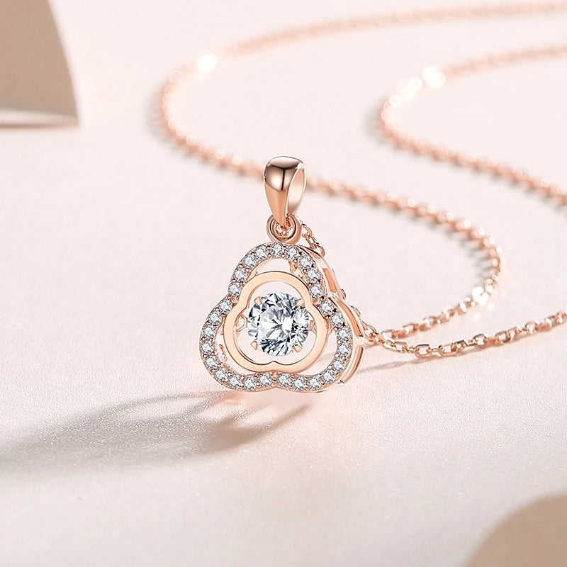 925 Sterling Silver Moissanite Zircon Inlay Shamrock Pendant Necklace