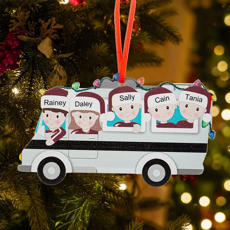  Holz Weihnachtsornament-Personalisiertes 5 Namen Ornament Weihnachten Anhänger Wohnmobil-Ausflug mit 5 Familienmitgliedern