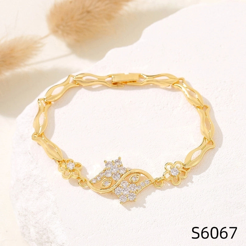 Minimalist Flower Copper Inlay Zircon Bracelets