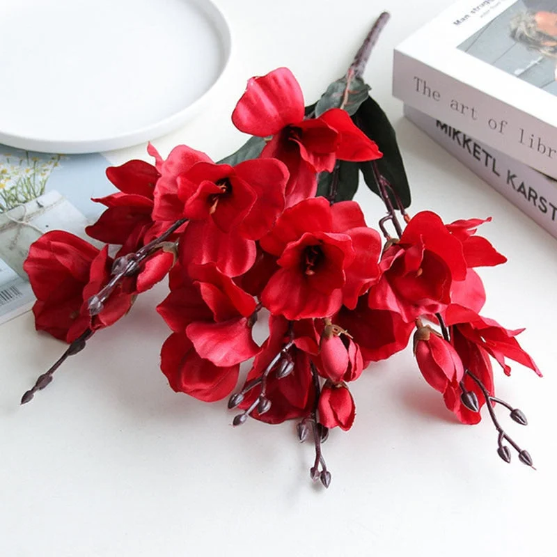 5Forks 20Heads Artificial Silk Flower Bouquet Simulation Magnolia Plant for Home Living Room Decoration Wedding Fake Flowers