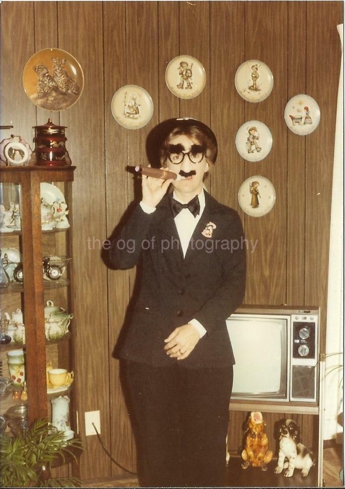 Halloween Groucho Impersonator FOUND Photo Poster paintingGRAPH Color Snapshot VINTAGE 09 1 S