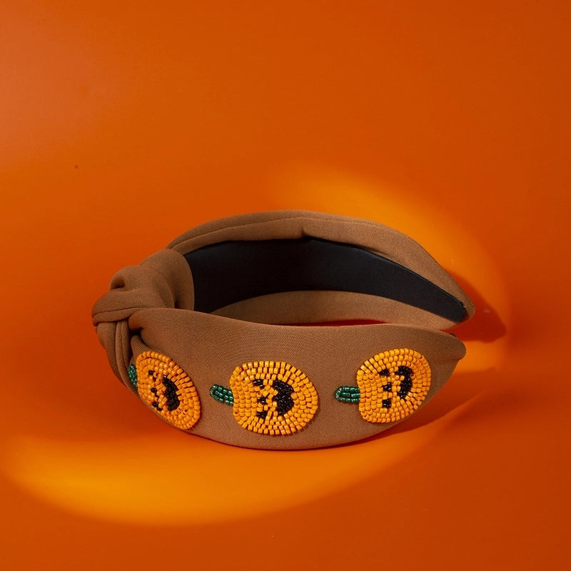 Women’s Hip-Hop Retro Funny Halloween Pattern Pumpkin Ghost Cloth Seed Bead Hair Band