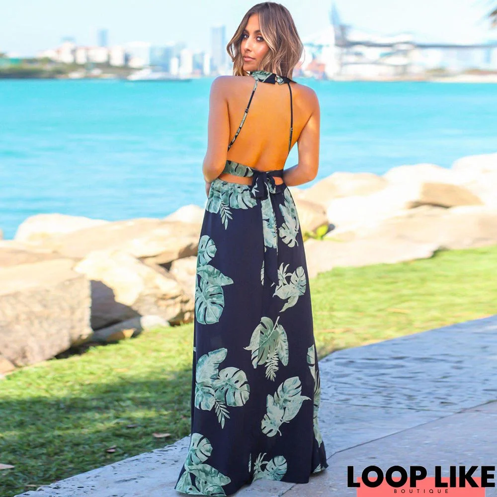 Cross Back Floral Maxi Dress