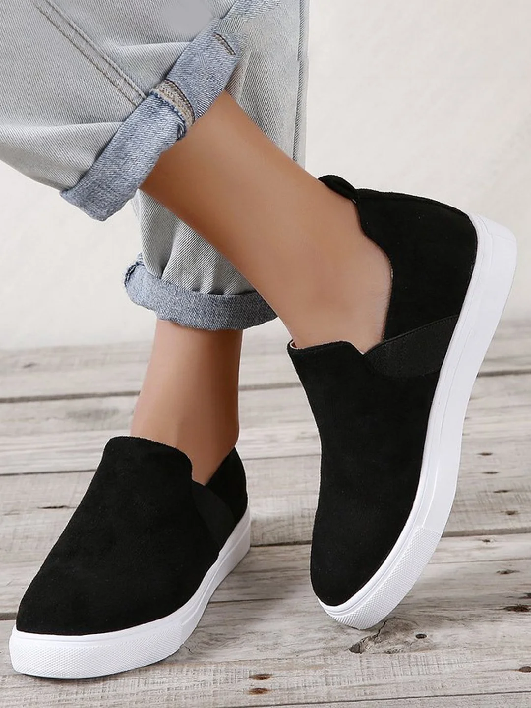 Women Casual Plain All Season Split Joint Breathable Daily Canvas Slip On EVA Flats