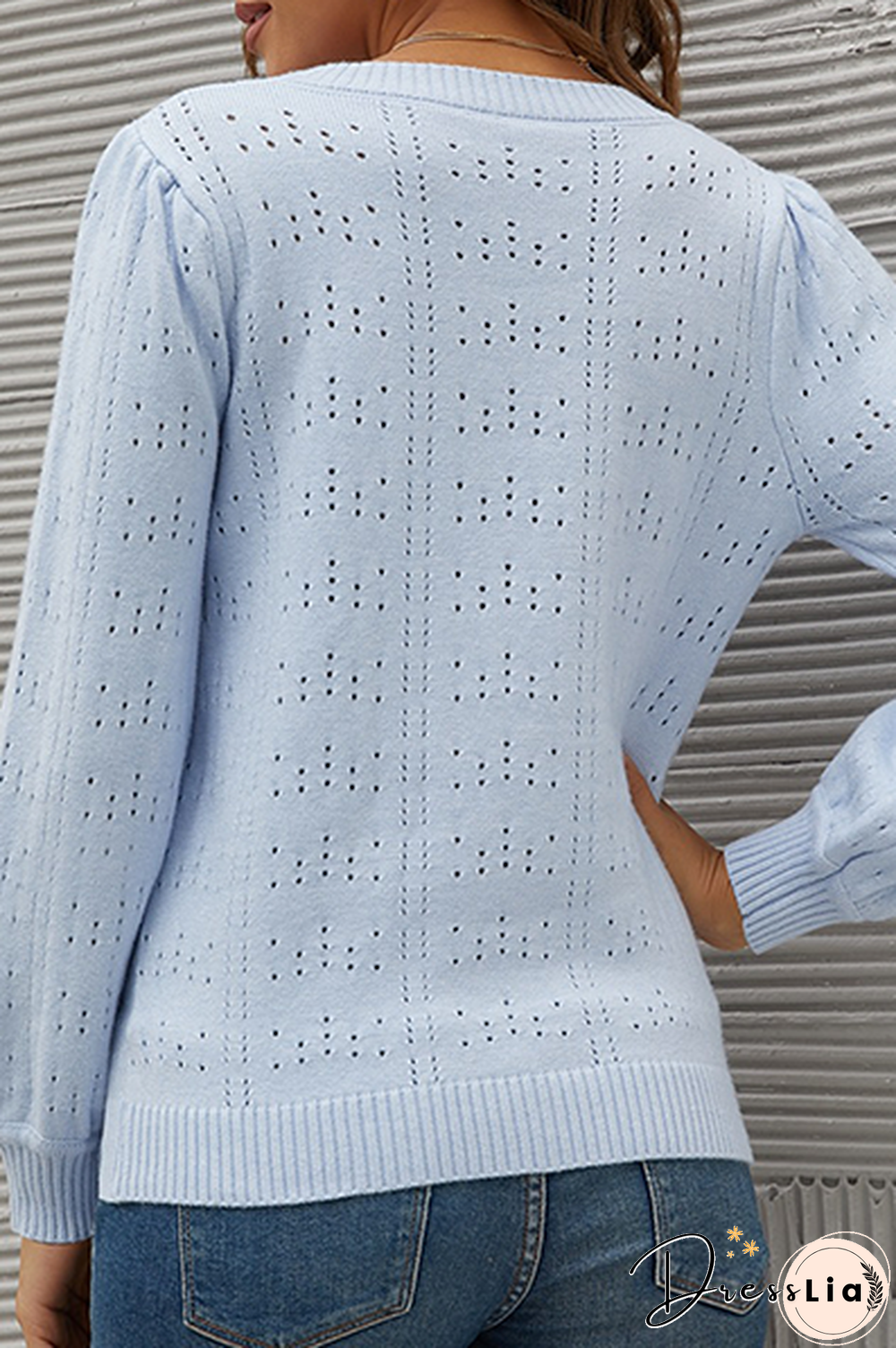 Casual Solid Hollowed Out Split Joint O Neck Tops